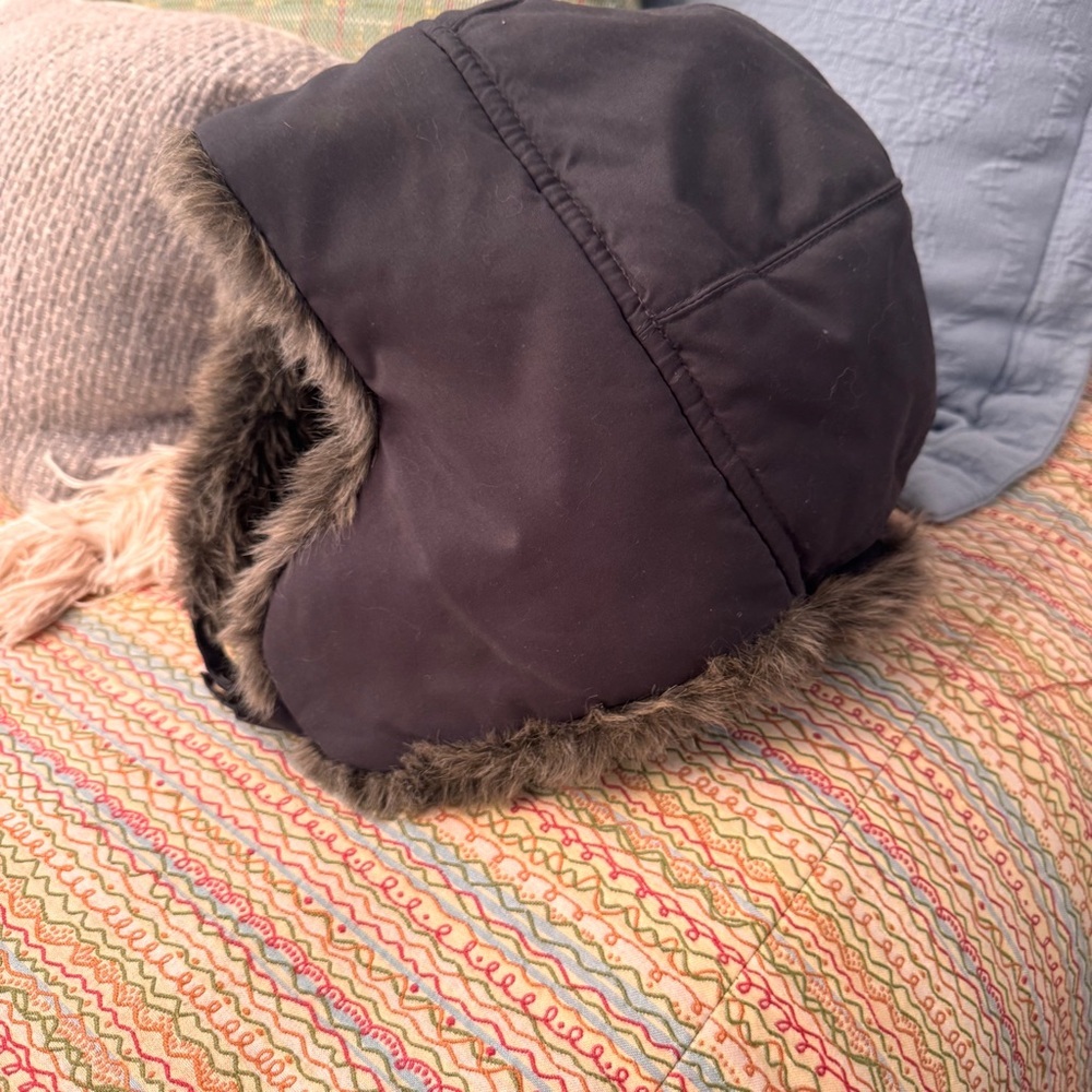 Eddie Bauer Black Trapper Hat faux fur L/XL snap closure Down insulated - Picture 8 of 15